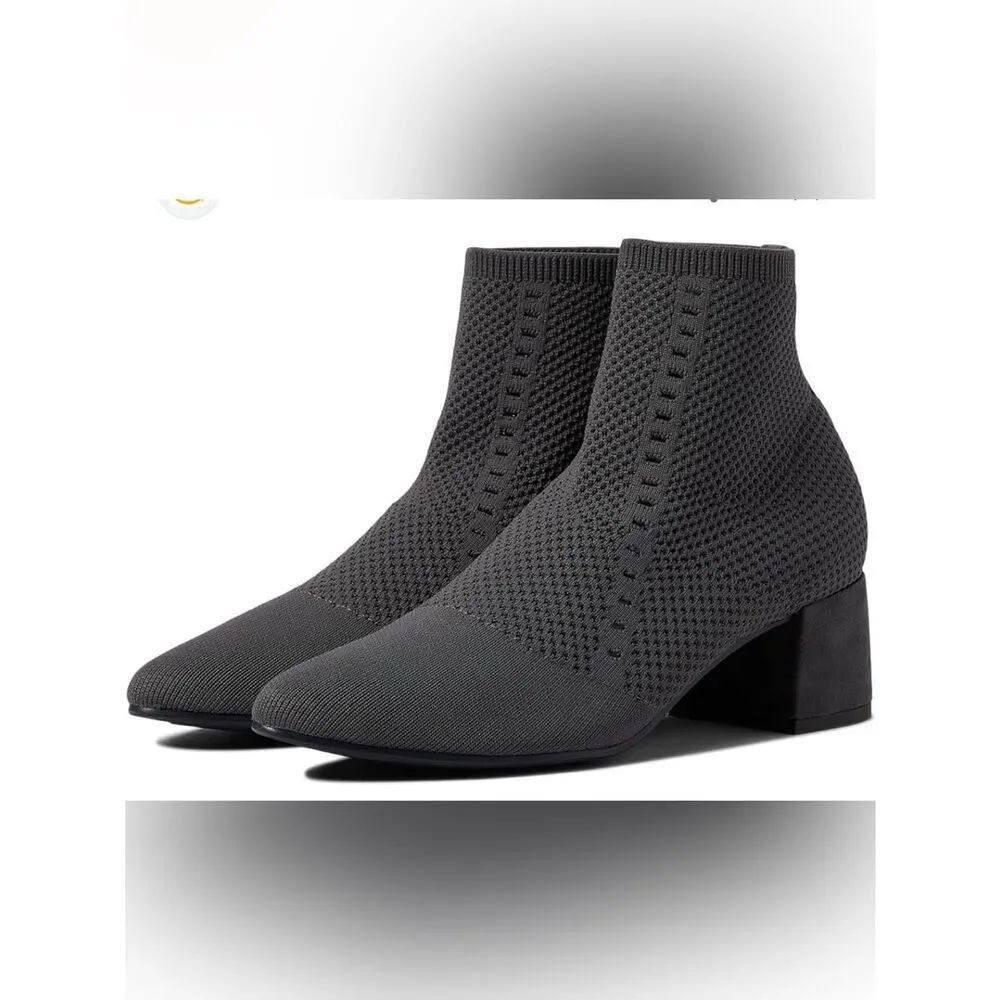 New Eileen Fisher Graphite Stretch Knit Sock Ankle Boots Block Heel Booties 7